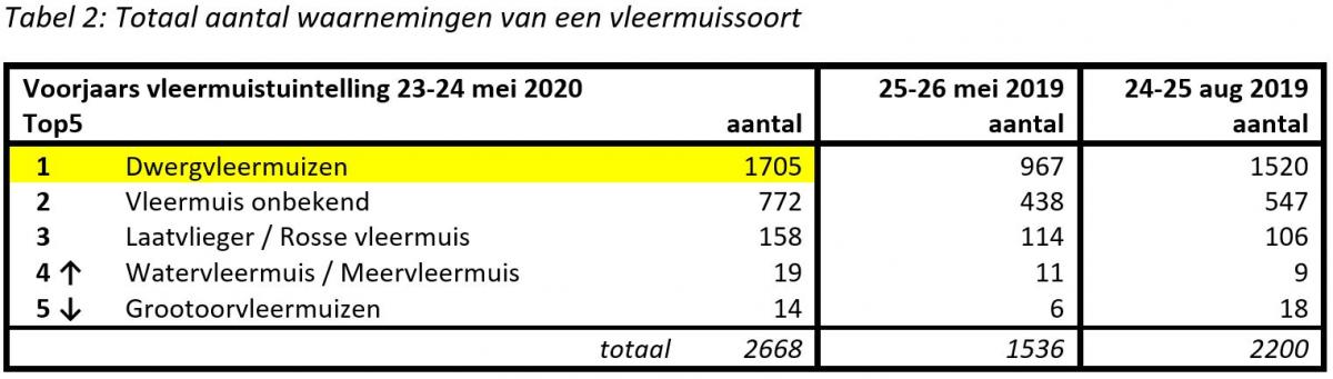 Tabel 2 Vleermuistuintelling voorjaar 2020