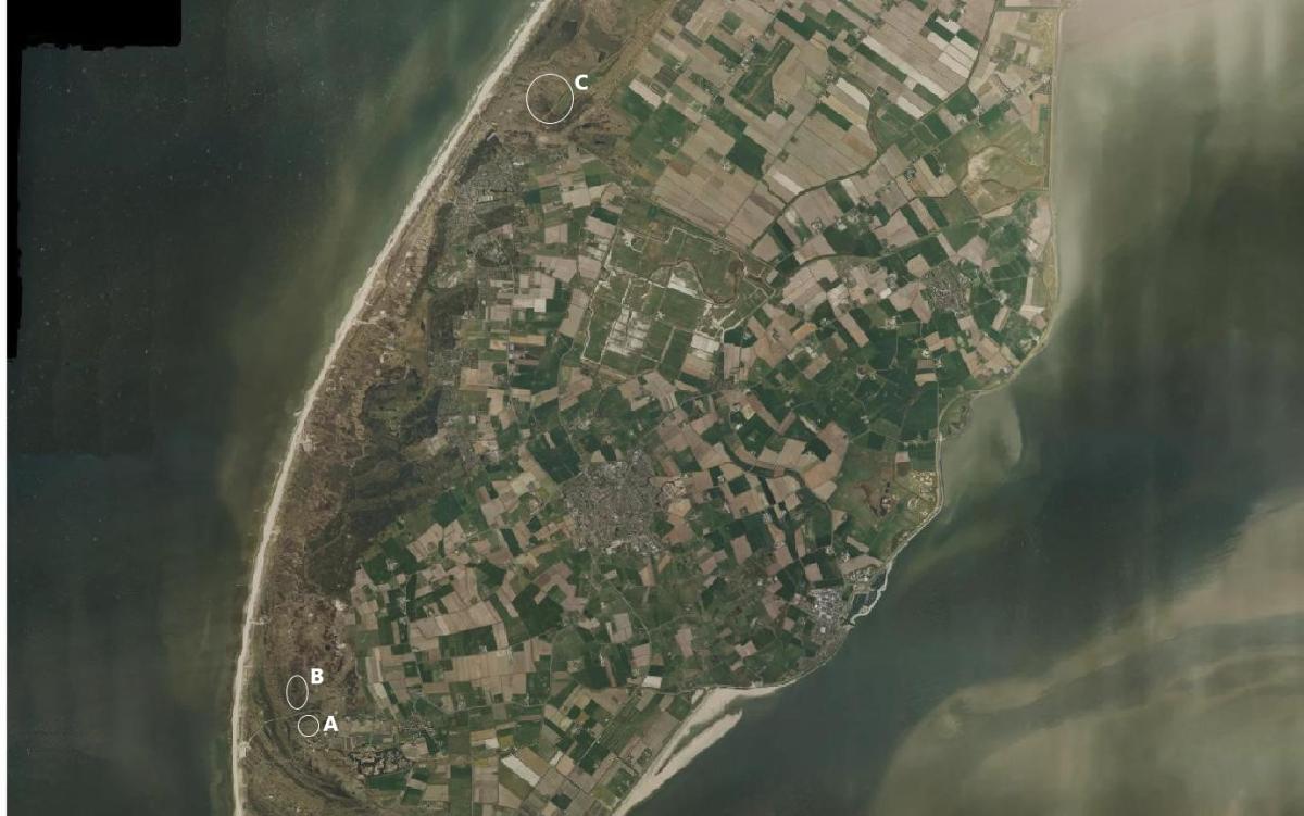 Overzicht van de onderzoekslocaties in Natura 2000-gebied Duinen en Lage Land Texel